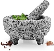 HESHIBI Granite Mortar and Pestle Set,Unpolished Guacamole Molcajete Grinder Bowl 6 Inch - 2 Cups Stone Crusher for Grinding Herb Spice Garlic Pesto Pastes Seasonings