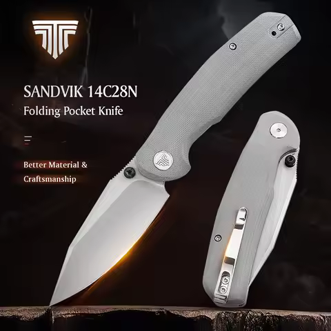 TRIVISA EDC Folding Knife for Men, Axis Pocket Knife with Clip，3.34” 14C28N Steel ,Stonewash Blade,G