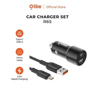 OLIKE Car Charger R6S R6C Set + Cable | Dual USB Fast Charging 2.4A Car Charger with Free Micro Cabl