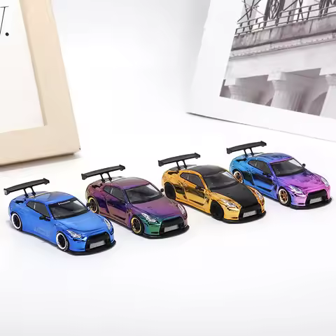 FUJI 1:64 Pandem GTR R35 Chrome Diecast Diorama Car Model Collection Miniature Toys