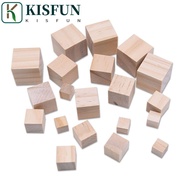 KISFUN Wooden Cubes Unfinished Puzzles Making Alphabet Blocks Photo Blocks For Math Hardwood Blocks 