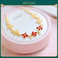 ASIX GOLD สร้อยข้อมือโคลเวอร์สี่แฉกเคลือบทอง 24K และสร้อยคอชุดสองชิ้น ชุดเครื่องประดับแฟชั่นสตรีทอง 