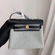 Hermes 愛馬仕mini herbag20 黑米拼綠帆布包 手提包單肩包斜挎包 金扣 w刻 ✅正品