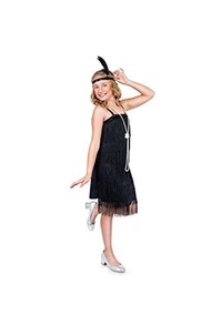 Karnival Costumes Flapper Costume Girls, 20s Dress with Headband, Kids, Black