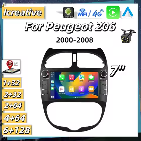 Car Radio Android for Peugeot 206 206CC 206SW 2000 - 2008 Carplay Wireless Multimedia 7" Smart Autor