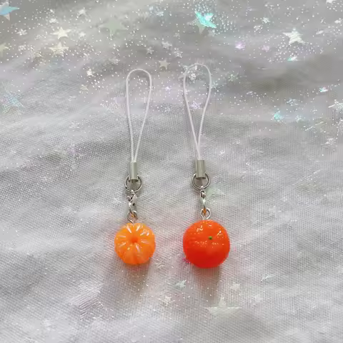 Set of 2 Cute Orange Phone Charm, Kawaii Fruit Lanyard Strap, Mobile Cellphone Electronic Accessory,