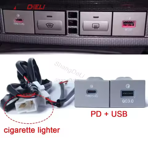 12V/24V Car Dual Charger Type C PD QC3.0 USB Phone Charging Adapter for Ford Focus 2 mk2 2009 2010 2