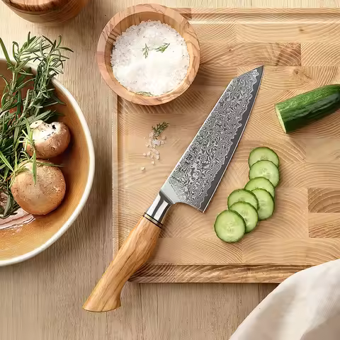 HEZHEN 5.8 inches Bunka Knife 67 Layer Damascus Steel Cook Knife Pretty Knife Olive wood Kitchen Kni