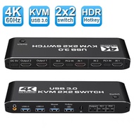 HDMI KVM Switch 4K 60Hz Dual Monitor USB 3.0 2 Computers Share for PC Laptop Keyboard