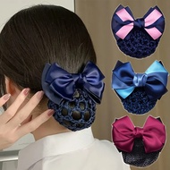 Classic Bowknot Snood Net With Barrette Hair Pins French Style Non-Slip Lace Bun Cover Work Hairnet 