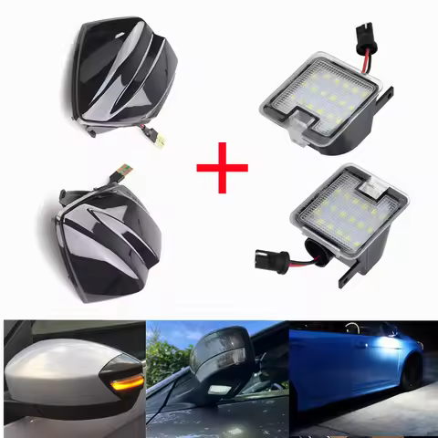 Puddle Light & LED Dynamic Turn Signal Side Wing Mirror Indicator Light Lamp For Ford S-Max 2015-202
