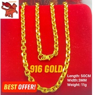 Emas 916 Original Lelong Chain Men Gold 916 Necklace Classic Style  Jewellery Set Rantai Leher Chain