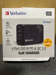 Verbatim 200w 4 Port PD & QC3.0 GaN Charger