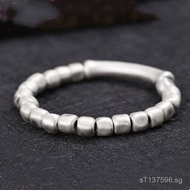 Personalized Bracelet with Simple Engraving999Pure Silver Trendy Design Niche Men's Beaded Braided A