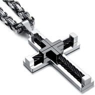 FLORIDECO Stainless Steel Large Cross Chain Byzantine Necklace for Men 24 Inch Adjustable Length Dai
