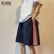 Casual Shorts For Men Fashion Instagram Hong Kong Stripe High Street Capri Pants Loose Straight ee