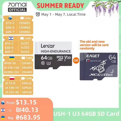 HIGH-ENDURANCE Micro SD 32GB 64GB 128GB TF Card USH-3 for 70mai 4K Dash Cam A810 A800SE A800S A510 A