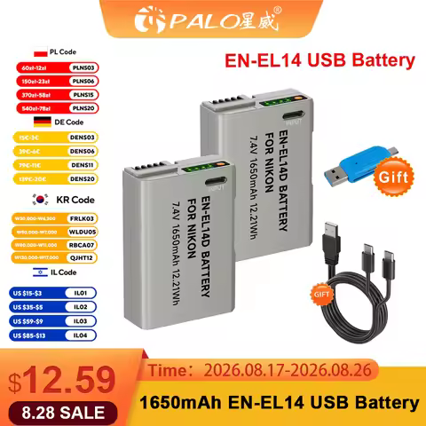 PALO EN-EL14 EN-EL14a ENEL14 EN EL14 EL14a Battery With TYPE-C USB Inport for Nikon D3100 D3200 D330