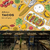 Custom 3D Mexican Classic Cuisine Tacos Photo Wallpaper Mural For Fast Food Restaurant Snack Bar Ind