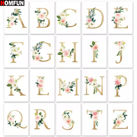 HOMFUN Full Square/Round Drill 5D DIY Diamond Painting "Letter First Name Rose Flower" Embroidery Cr