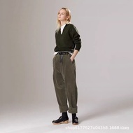 Uk MHL Poster Style Retro Cuffed Tapered Pants Corduroy Rolled Hem Cargo Straight Casual Pants for W