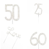 Rhinestone Crystal Silver Sparkly Number 25 Birthday Party & 25th Anniversary Cake Topper Decoration