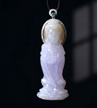 冰紫羅蘭寶瓶觀音菩薩項鍊18K金鑽石 | 天然緬甸玉A貨翡翠 | 送禮