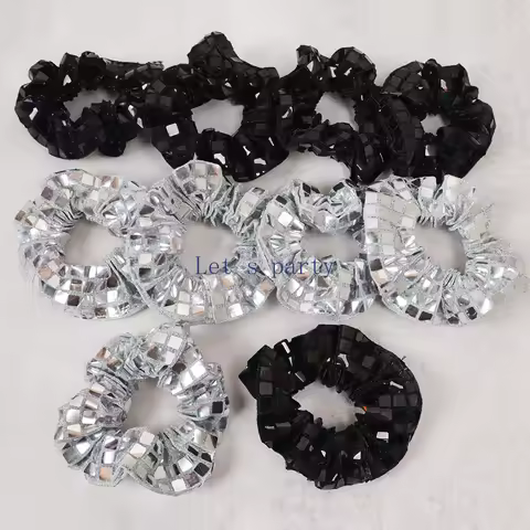 5Pcs Sequin Disco Ball Hair Ties Hair Band for Girl 70s Music Disco Theme Birthday Bachelorette Wedd