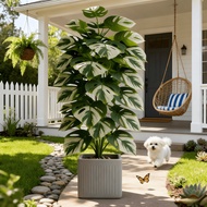 2pcs 40-Inch Artificial White Turtle Shell Bamboo Fake Tree With 36 Leaves, Outdoor/Indoor Decorativ