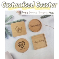 【SG Seller】Personalised Name Wooden Coaster / Customized Cup Coaster / Personalised Gift / Christmas