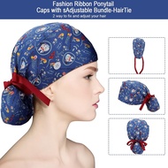 8 Pieces Scrub Caps with Buttons Bouffant Hats with Sweatband Adjustable Ponytail Holder for Women 4