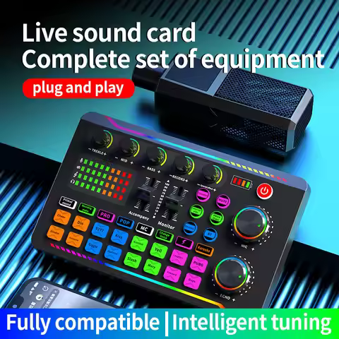 DJ Equipment Microphone Sound Card Console Studio Sound Card Kit Cable Phone Mixing Computer Live Vo
