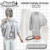 Women's Stylish Casual Oneset (Blouse, Pants, Hijab, FREE BELT) 3 in 1 Women's Set -GNK027
