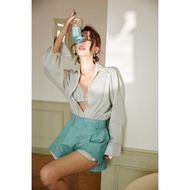 Rosebanks Commuter ลายทาง เสื้อเชิ้ต Lake Blue Blogger Style หลากหลาย แขนยาว ลำลอง เสื้อเชิ้ตสําหรับ