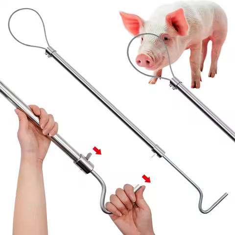 60cm Stainless Steel Pig Dog Cather Pole Catching Lasso Pig Catcher Pole Wire Rope Animal Catch Pole