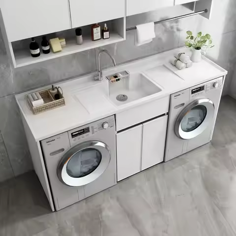 for Honeycomb Aluminum Modern Balcony Laundry Cabinet Double Washing Machine and Dryer Cabinet with