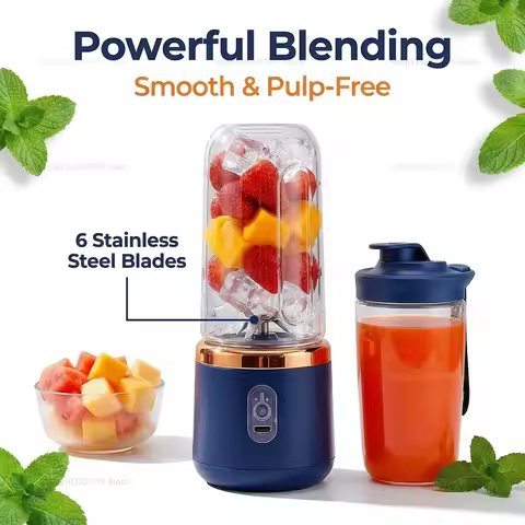 Portable Juicer Cup 6 Blade Blender Household Fruit Juicer Cup USB Rechargeable Double Cup Multifunc