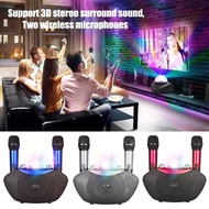 Portable Karaoke System Two Wireless Microphone Bluetooth Speaker With Party Light