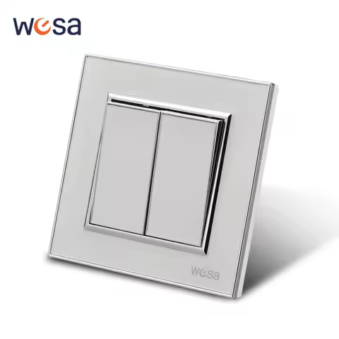 WESA White Mirror Acrylic Wall Switch Flame retardant Panel 2 Gang 1 Way Wall Rocker Switch On / Off