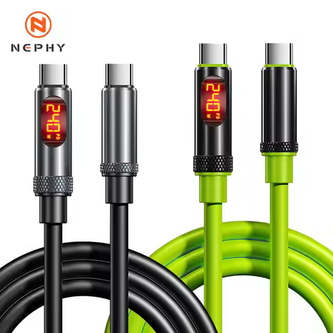 USB C Cable with LED Display Type C to C Fast Charger Cable PD 240W 27W Silicone Charging Cord for i