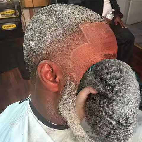 10mm Deep Wave Curly Hairpiece Afro Men's Toupee 100% Human Hair Wigs Black Grey 1B65 1B80 Q6 Lace&P