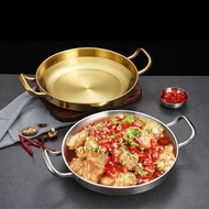 Korean-style paella frying pan instant noodle pot stainless steel griddle seafood pot army hot pot golden flat shallow pot dish