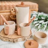 Russian Children Wooden Play House Toys Kitchen Simulation Teaching Aids Coffee Machine Afternoon Te