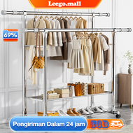 LG Rak Gantungan Baju Besi Stainlees 240CM Stand Hanger Stainlees Double Jemuran Pakaian Dengan Roda