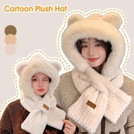 Warm Ear Protection Hat With Neck Warmer Women's Hat Scarf Two-in-one Fleece Cap Plush Thick Y9k6