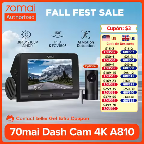 70mai 4K Dash Cam A810 Starvis 2 IMX678 HDR Car DVR 150° FOV ADAS GPS AI Motion Detection Camera Rec