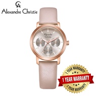 [Official Warranty] Alexandre Christie 2A25BFLRGLNPN Women's Silver Dial Leather Strap Watch