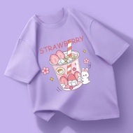 Girls T-Shirt Rabbit Kids T Size100-170 Outdoor Cute Summer Plain Stretch Slim Cotton