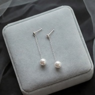 Minimal s999 silver faux pearl tassel earrings long slim niche luxury women earring