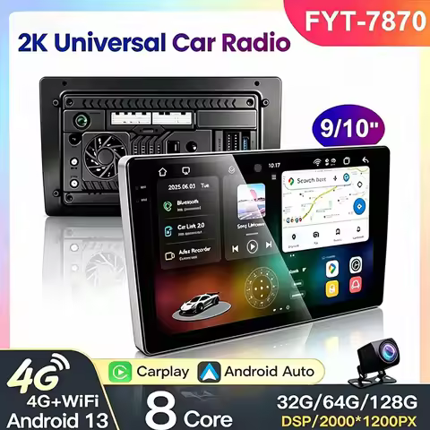 FYT 7870 Universal 9/10 inch Car Radio Stereo 2 Din 2K QLED Carplay Auto GPS Multimedia Player Head 